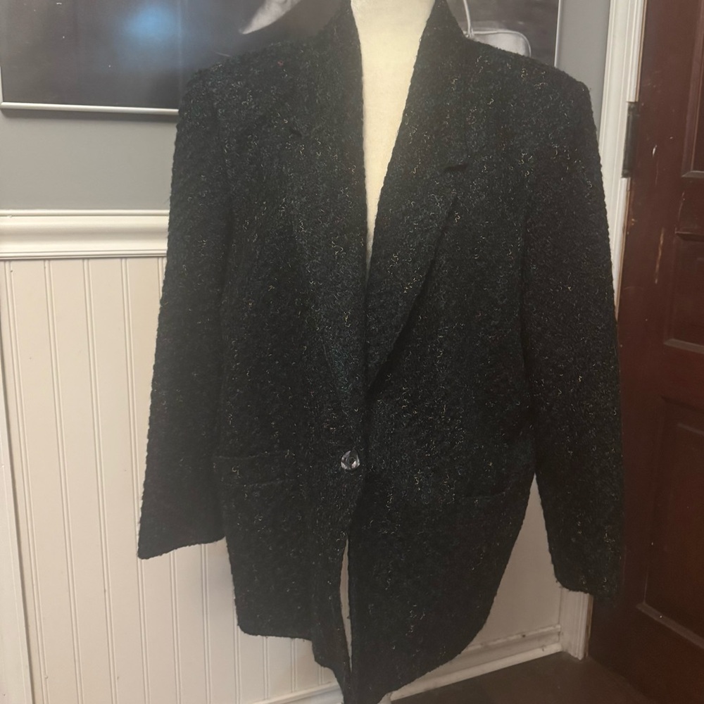 WLBW Vintage Blue Speckled Blazer One Button Acrylic Wool Mohair Blend Size 16